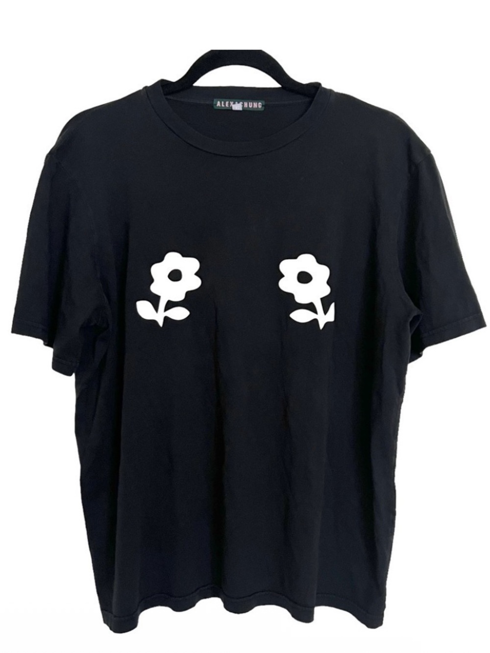 AlexaChung Black Double Daisy Short Sleeve T Shirt Tee XL